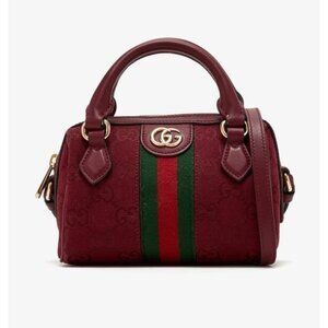 Gucci GG Supreme Monogram Textured Dollar Calfskin Web Mini Ophidia Top Handle B